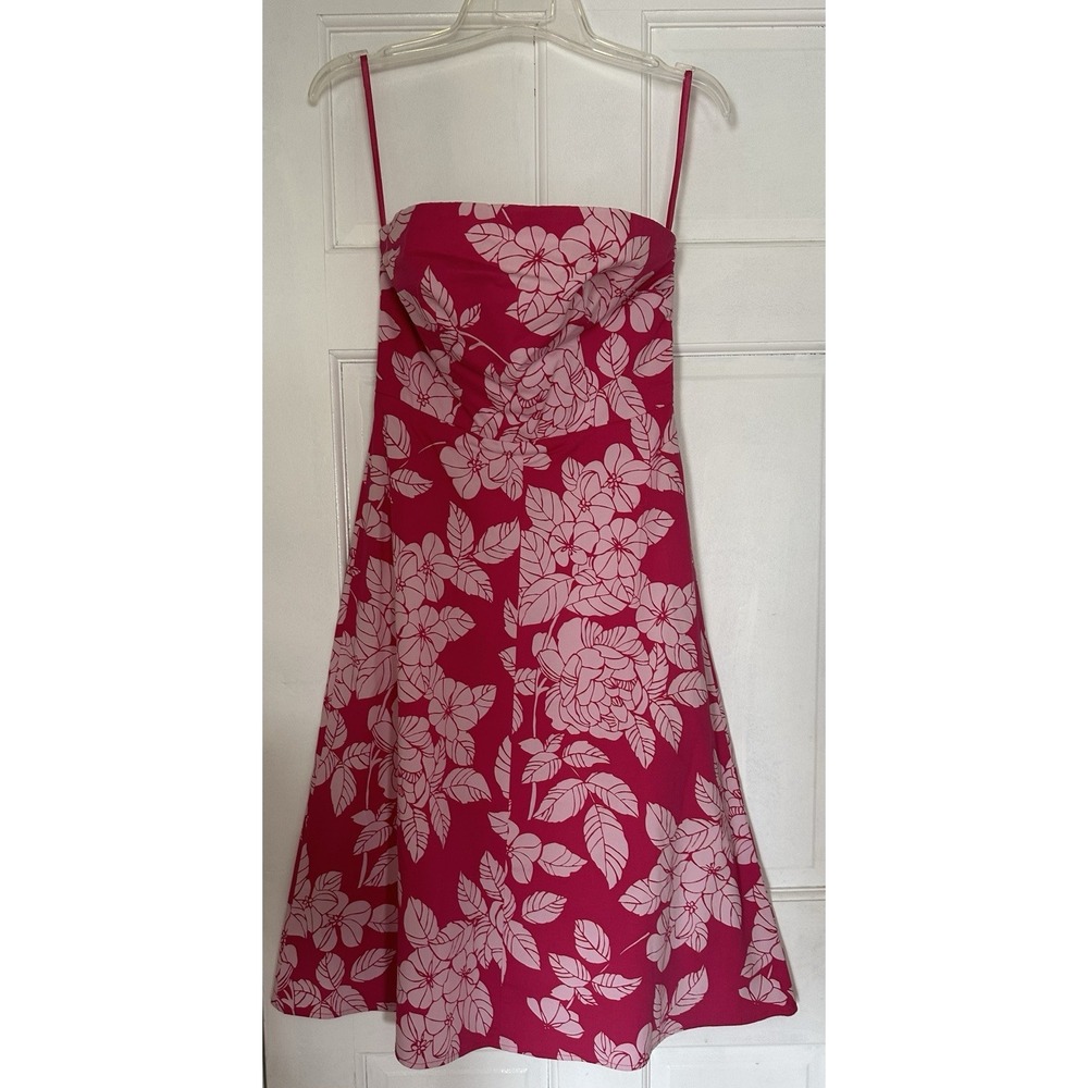 Vintage Express Strapless Pink Floral Midi Dress Y2K Cottagecore Sundress Size 4